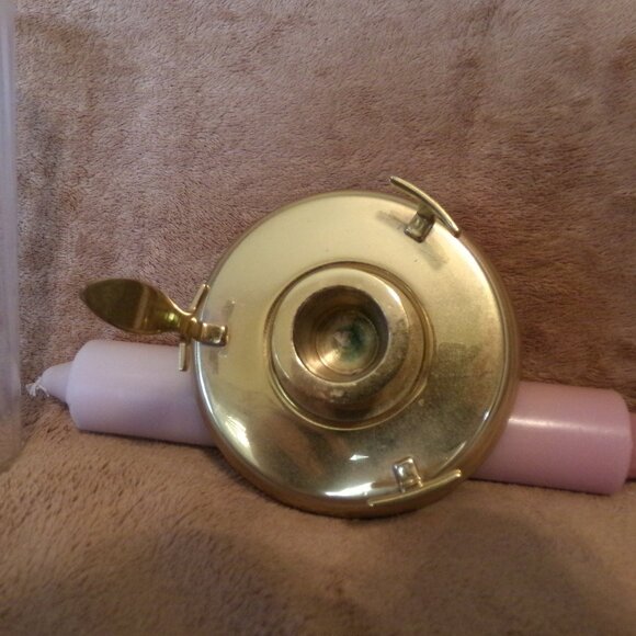 Vintage Partylite Gold Base Candle Holder W/Scalloped Glass & Candle - Picture 3 of 7